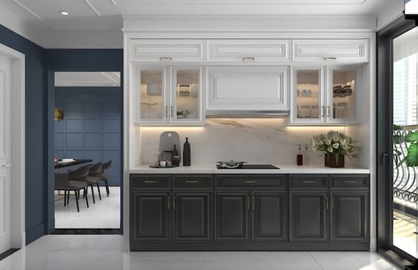 Phòng bếp được trang bị nội thất cơ bản có tính thẩm mỹ cao và tiện nghi cho người sử dụng